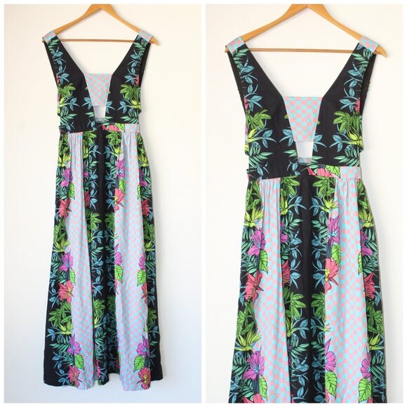 Mara Hoffman Majorelle Floral print Midi Dress Small Checkered Tropical Hawaiian - Picture 1 of 9